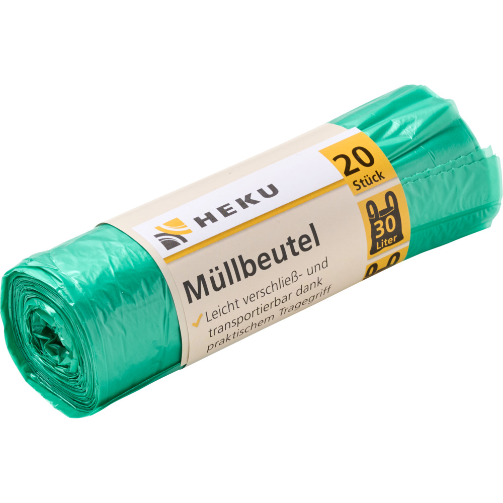 M&uuml;llbeutel mit Tragegriff 30 Liter10&micro; 20 St&uuml;ck in gr&uuml;n image number 0