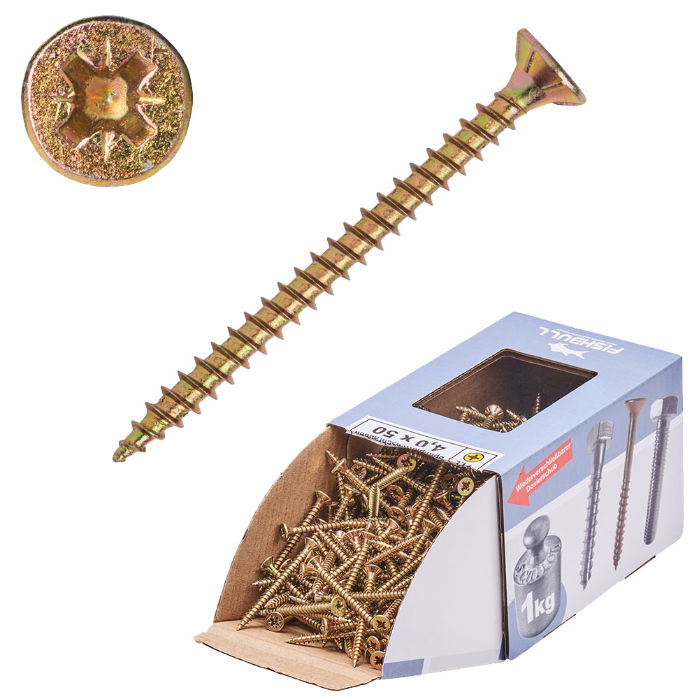 Spanplattenschraube 4,0 x 50 mm PZ 1kg FISHBULL-Pack Senkkopf Vollgewinde Kreuzschlitz image number 0