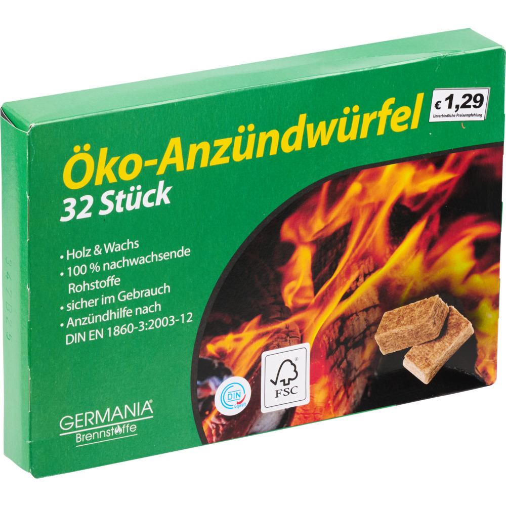 GERMANIA&reg; Grillanz&uuml;nder w&uuml;rfelf&ouml;rmig 32 St&uuml;ck aus Holz und Wachs
