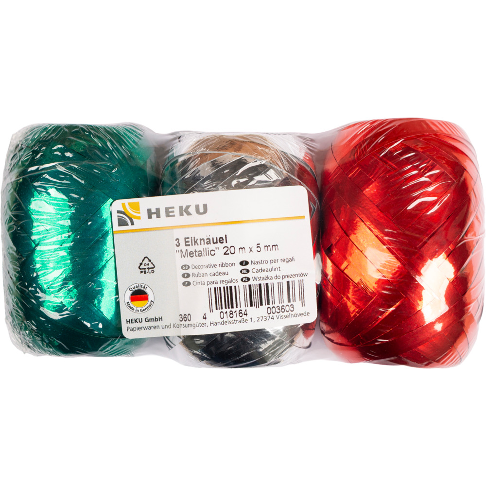 Geschenkband Eiknäuel Metallic, 20 m x 5 mm, 3 Stück image number 1