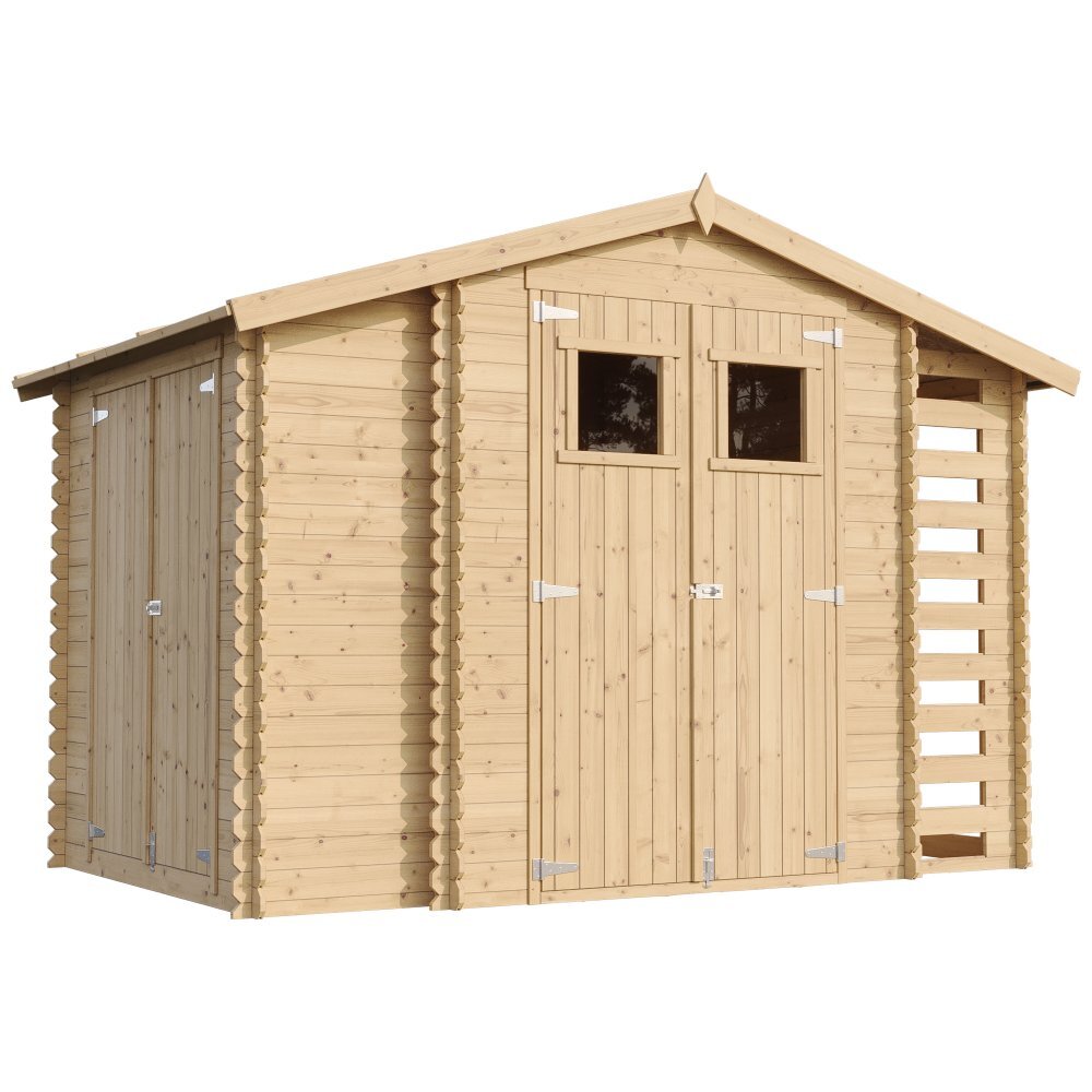 Timbela Gartenhaus aus Holz mit Brennholzschuppen