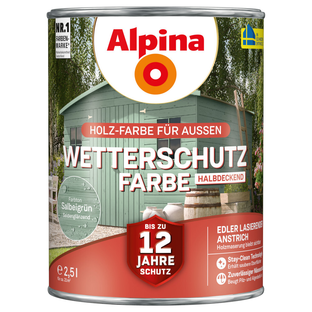 Alpina Wetterschutzfarbe Salbeigrün 2,5 Liter halbdeckend image number 0