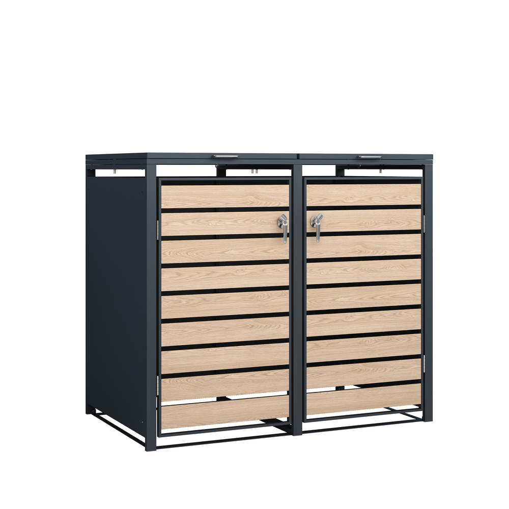 Mülltonnenbox 2-er Stahl verzinkt Front Holzoptik image number 0