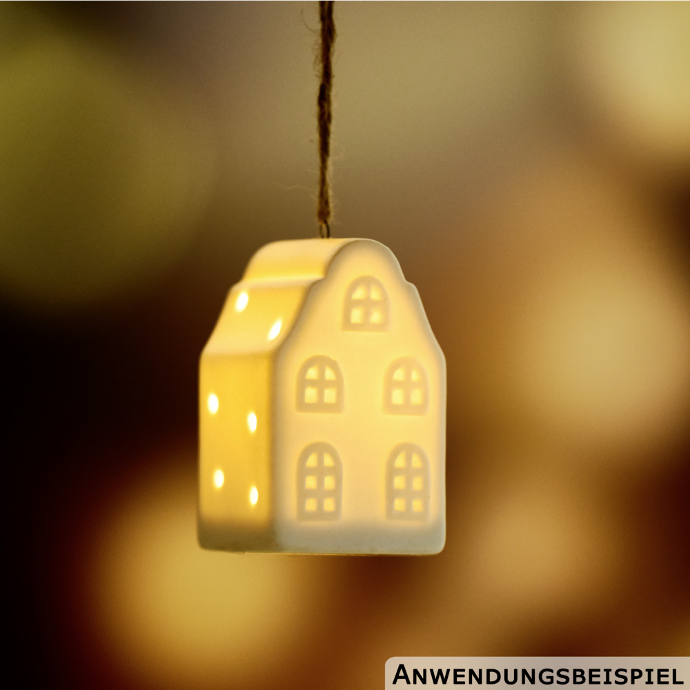 Hängedeko Haus Keramik, mit warmweißer LED image number 1