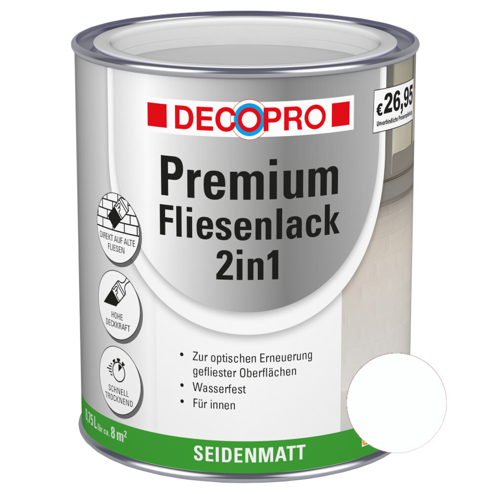 DECOPRO Premium 2in1 Fliesenlack 750 ml in Weiß, seidenmatt image number 0