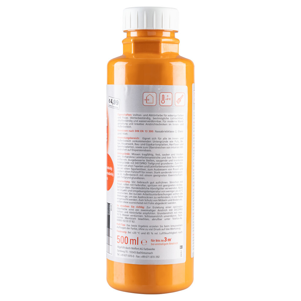 DECOPRO Vollton und Abtönfarbe 500 ml orange innen und außen image number 1