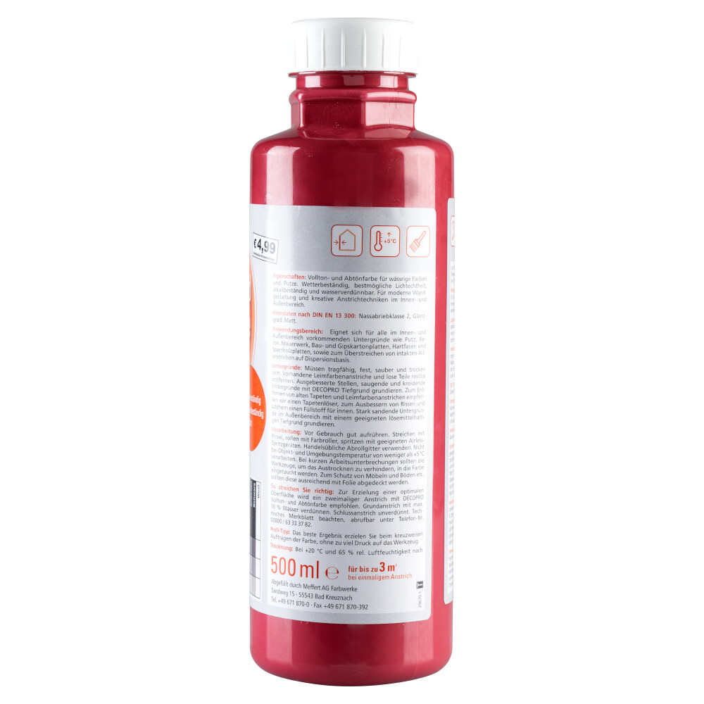 DECOPRO Vollton und Abtönfarbe 500 ml weinrot innen und außen image number 1