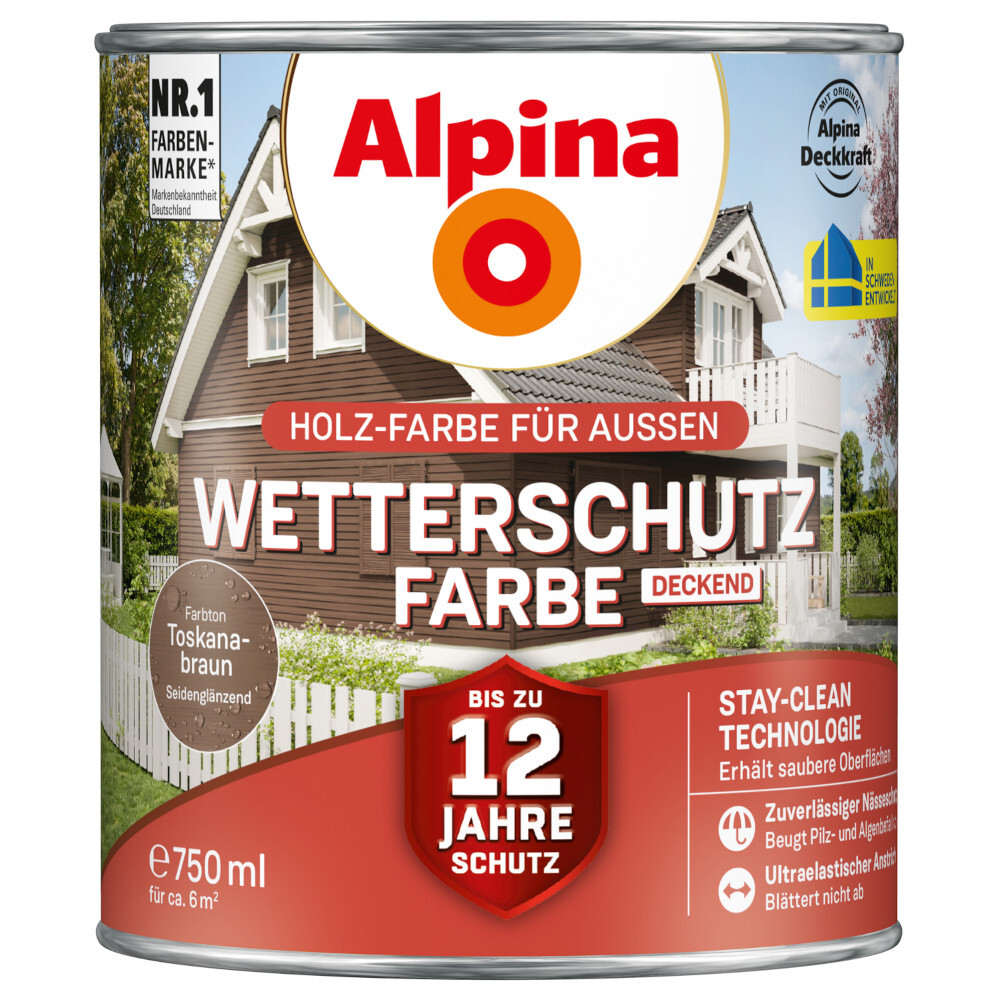Alpina Wetterschutzfarbe Toskanabraun 750 ml deckend image number 0