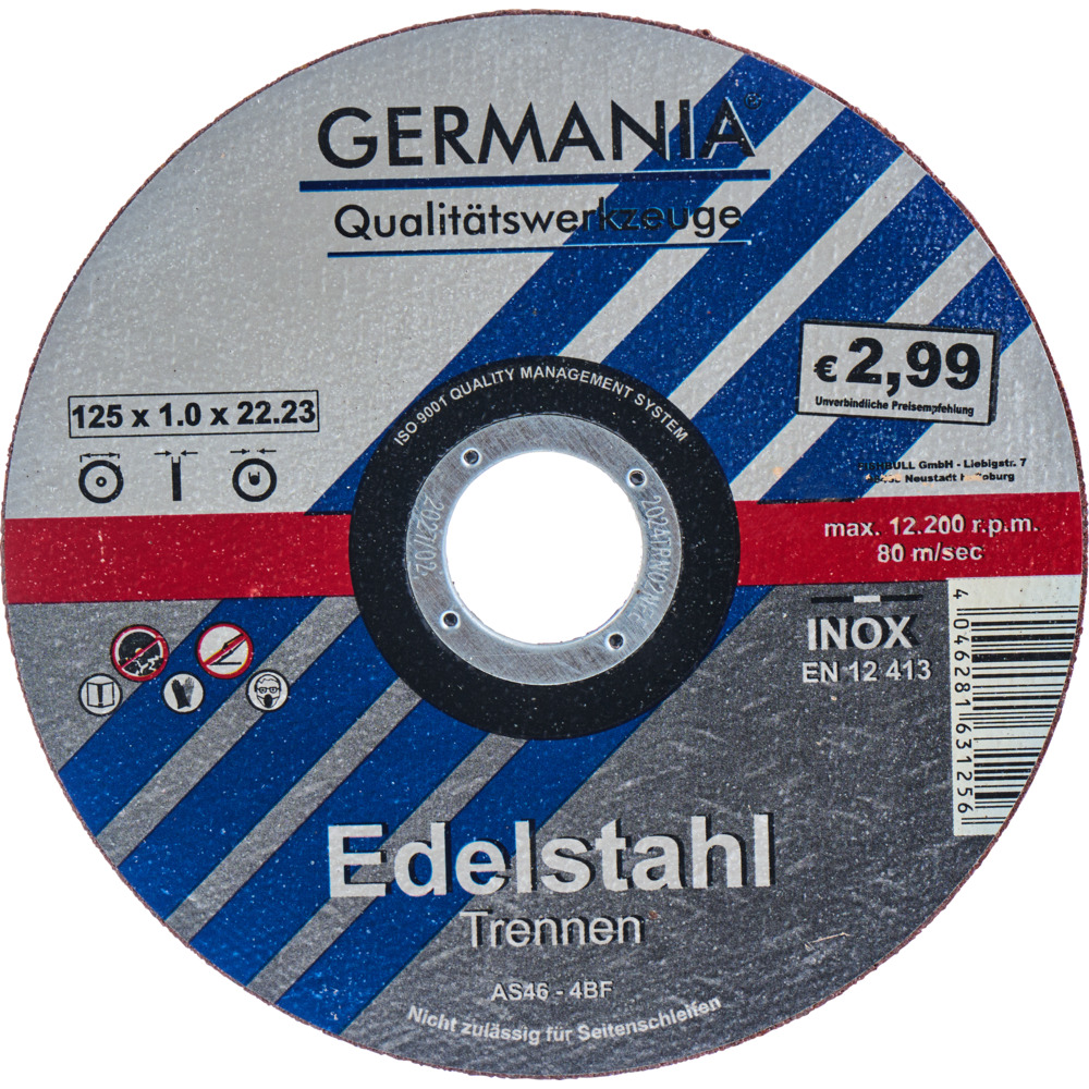 Trennscheibe Edelstahl INOX 125x1,0 Industriequalität Trennen