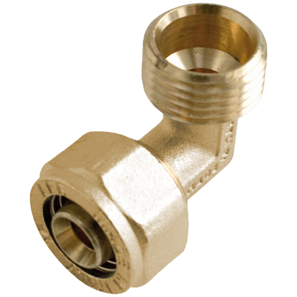 Winkel 90° für Metallverbundrohr 16 x 2 mm x ½'' Aussengewinde vernickelt