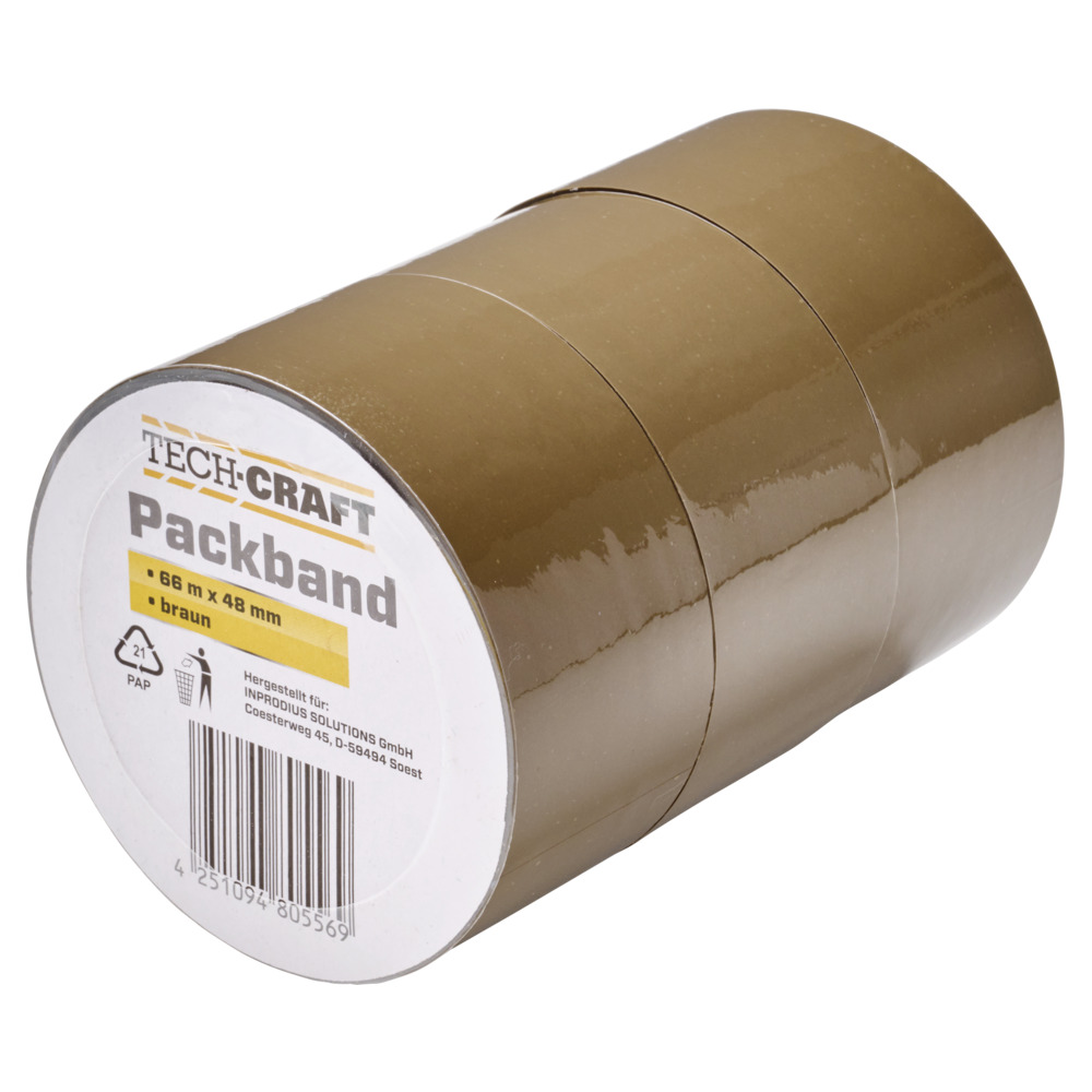 Packband 3 Stück im Set zu je 48 mm x 66 m, braun