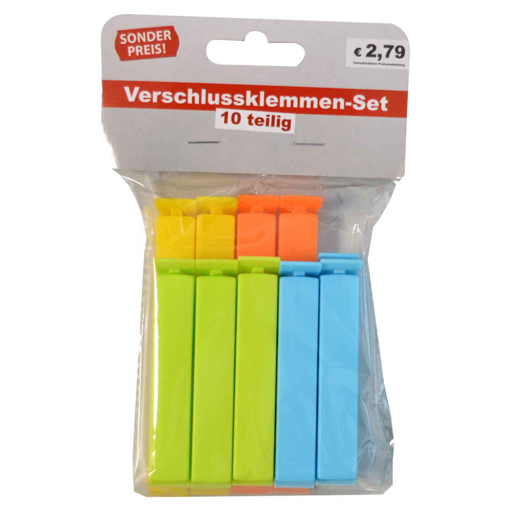 Verschlussklemmen Set 10 Stück in 2 Größen und vier Farben