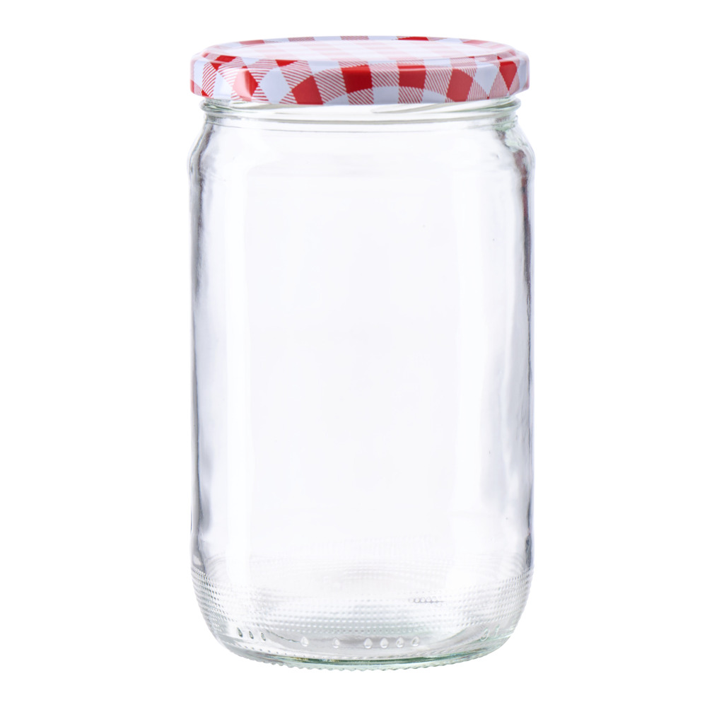 Einmachglas 720 ml mit weiß-rot kariertem Deckel