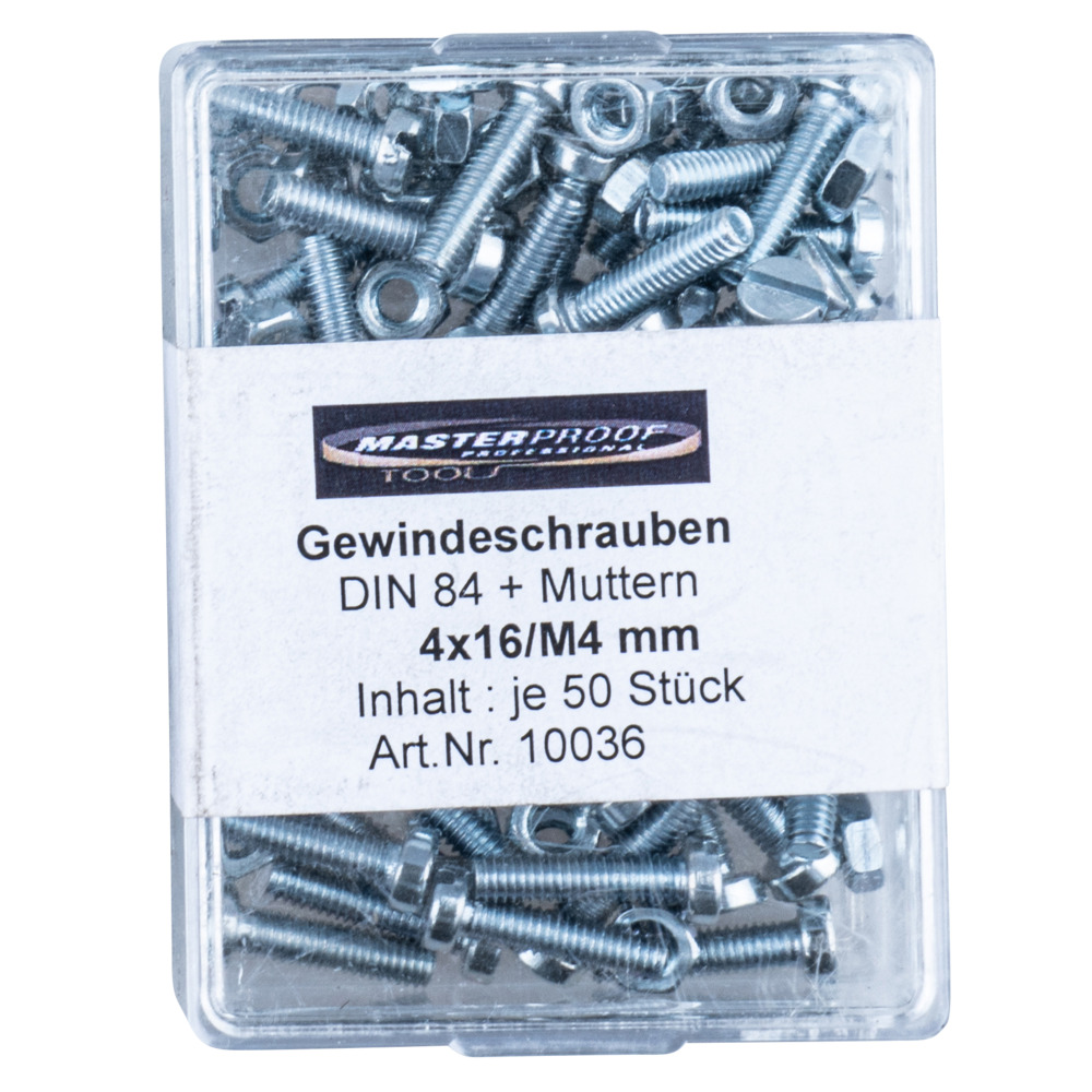 Gewindeschrauben DIN 84 mit Muttern 4 x 16 mm / M4 je 50 Stück