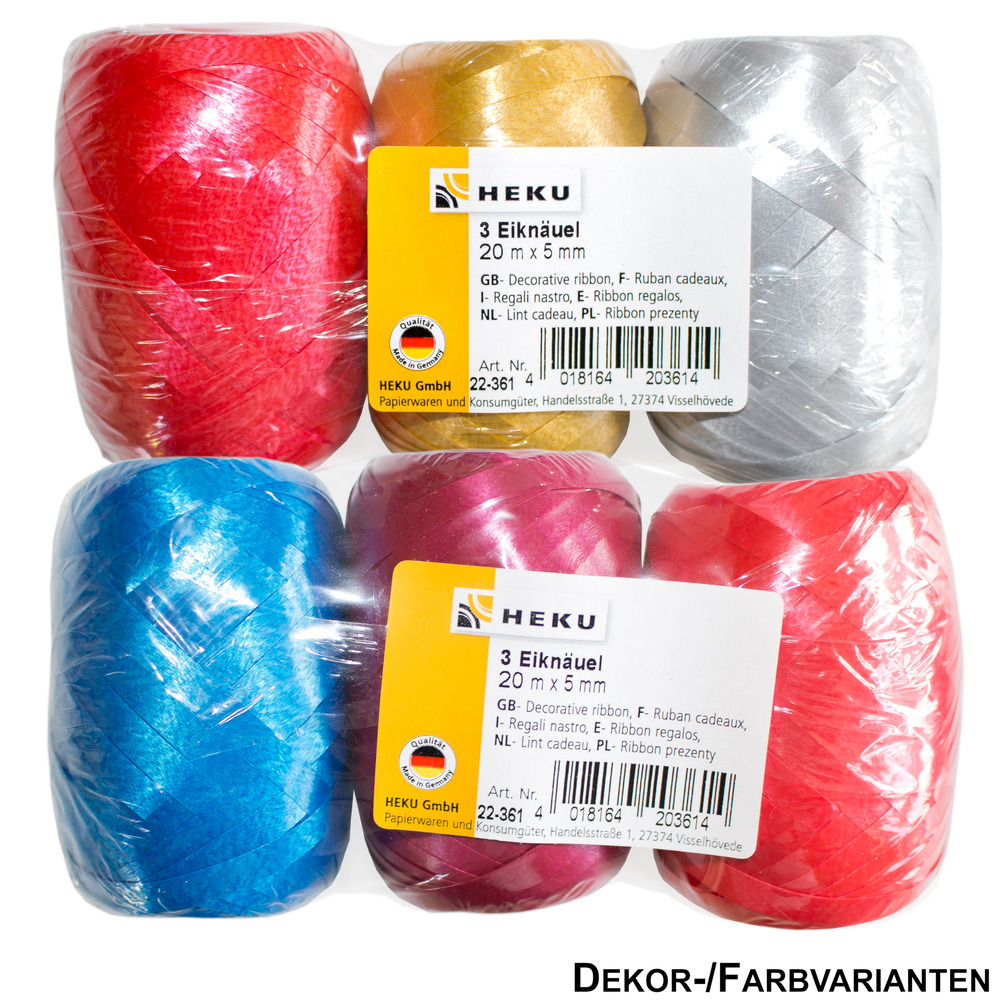 Geschenkband Eiknäuel, 20 m x 5 mm, 3 Stück