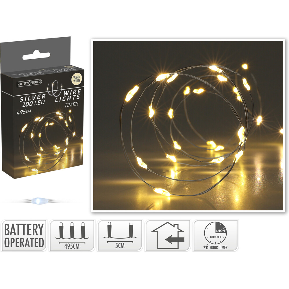 LED-Lichterkette aus Silberdraht mit 100 LEDs warmweiß image number 0