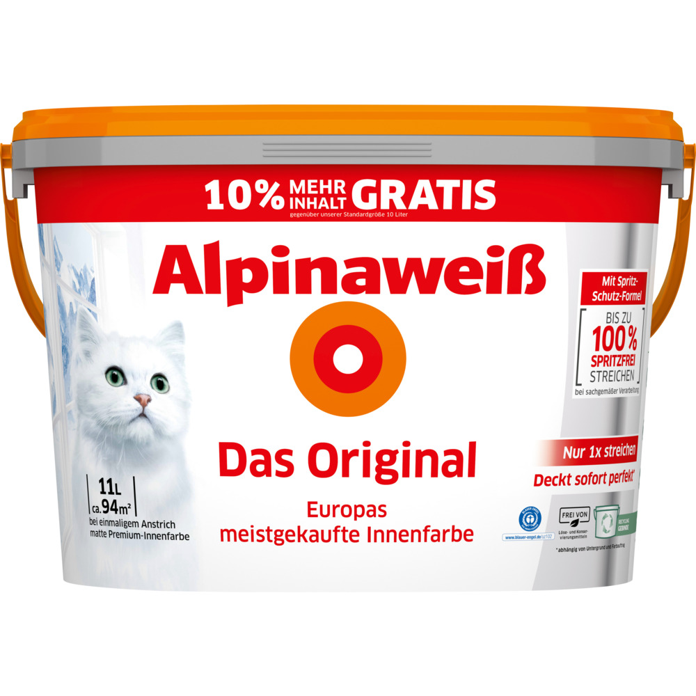 Alpinaweiß Wandfarbe 10 Liter + 1 Liter gratis