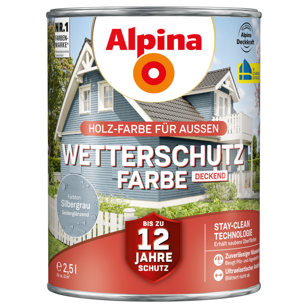 Alpina Wetterschutzfarbe Silbergrau deckend 2,5 Liter image number 0