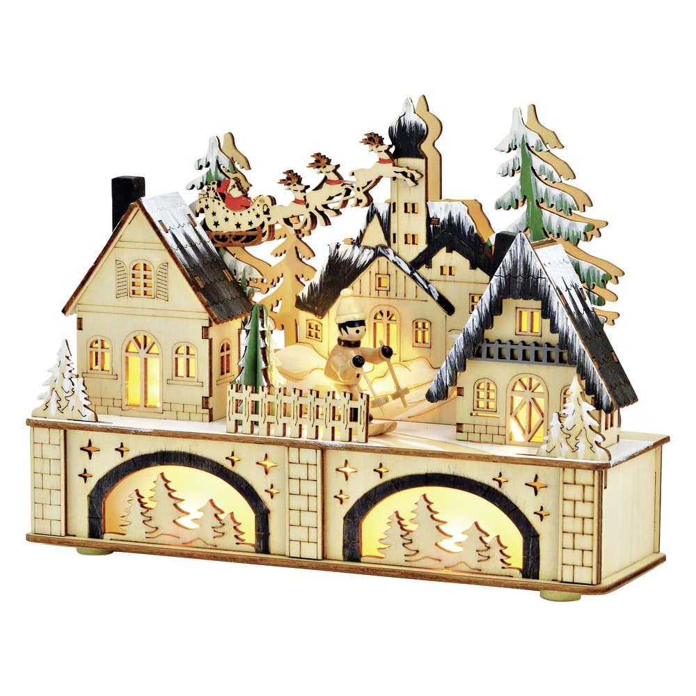 Winterszene aus Holz mit LED-Beleuchtung