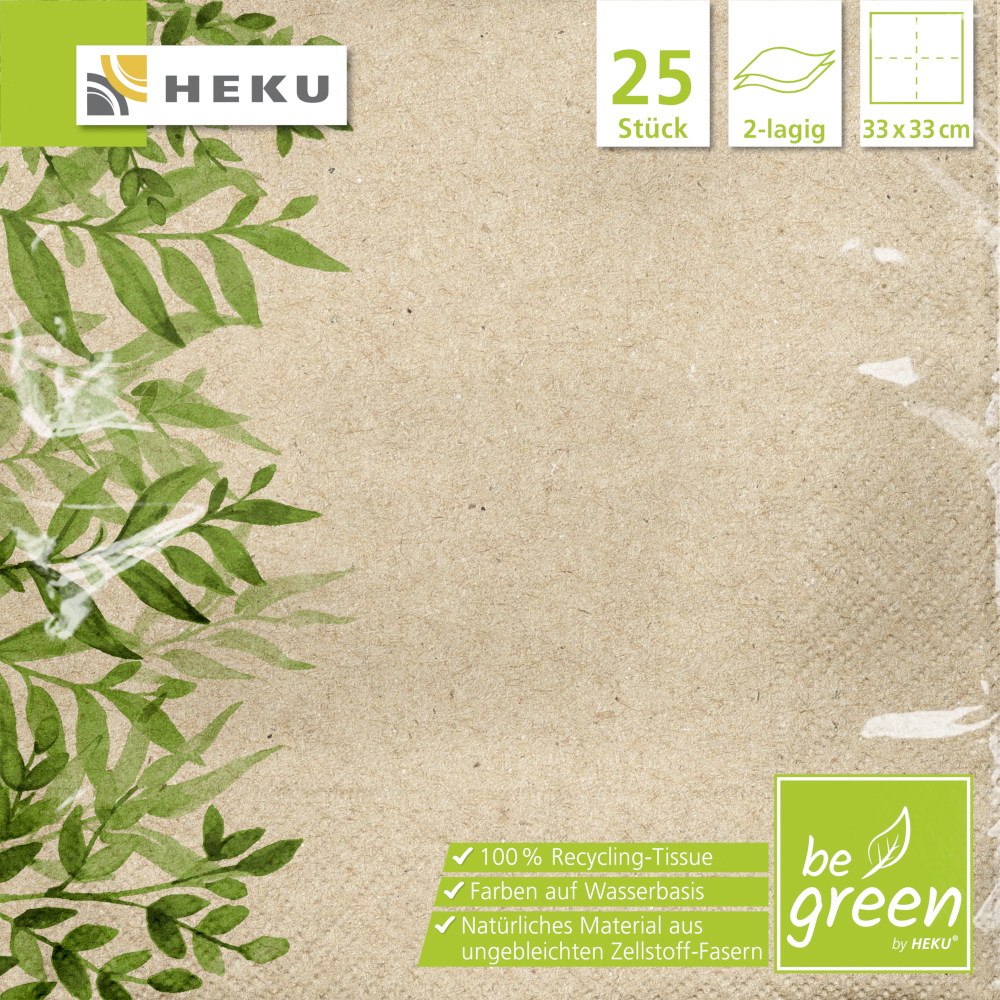 Servietten "be green", 25 Stück, Recycling Tissue image number 1