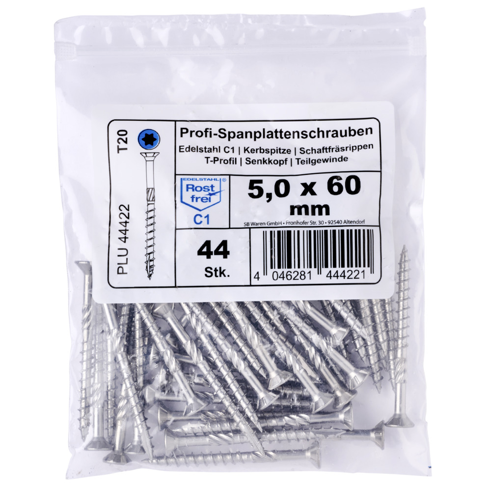 Spanplattenschraube 5,0x60 mm IVZ FISHBULL Vorteilspackung Senkkopf Teilgewinde Kerbspitze image number 1