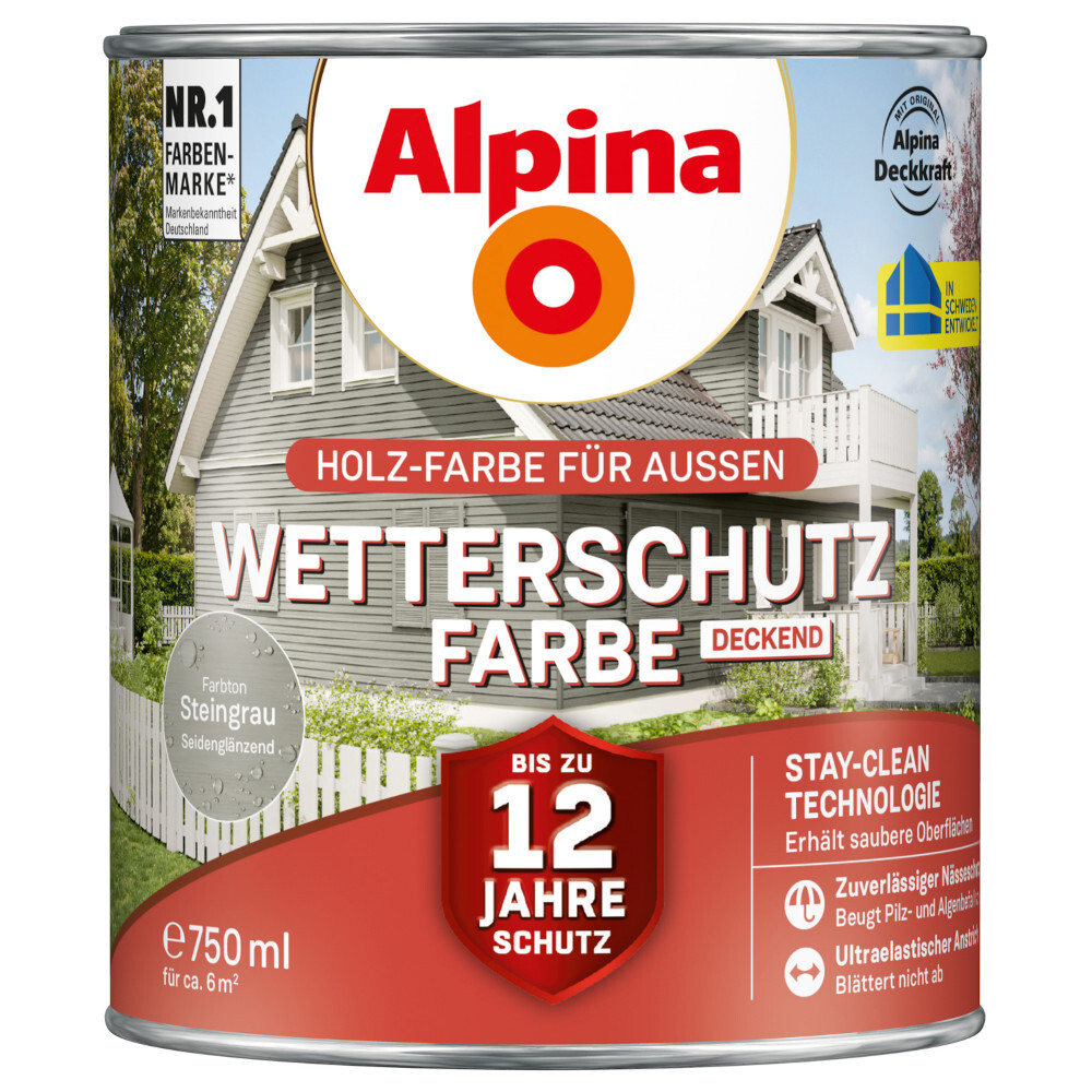 Alpina Wetterschutzfarbe Steingrau 750 ml deckend image number 0