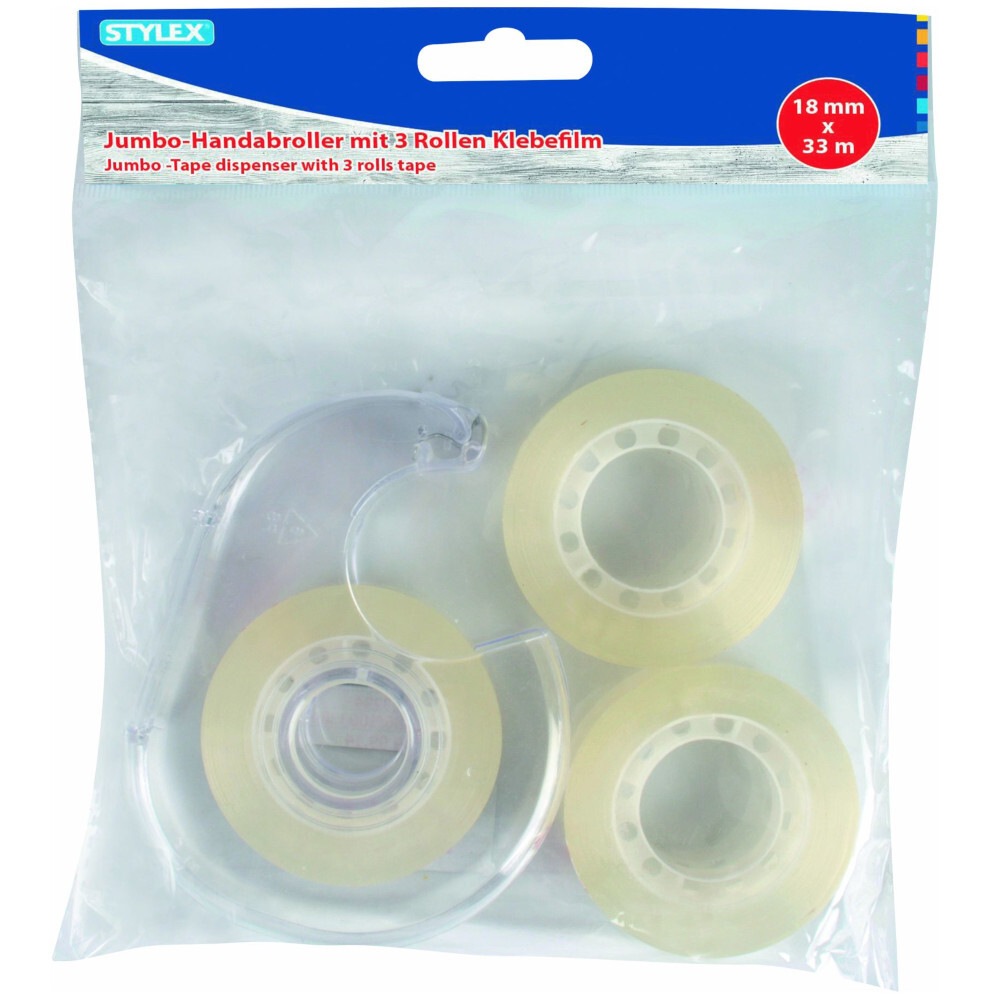 Klebefilm-Handabroller 18 mm x 33 m mit 3 Rollen Klebebänder image number 0