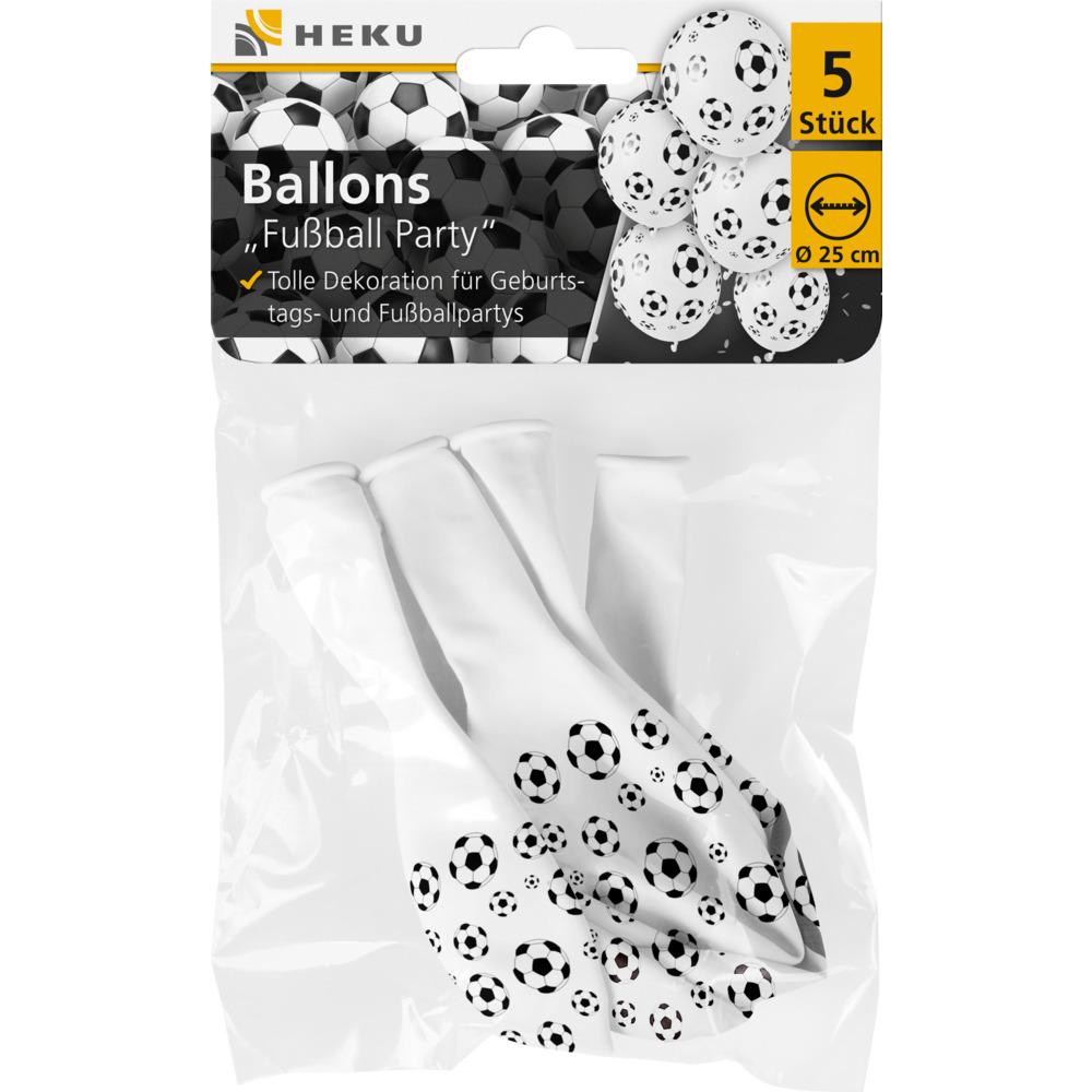 Ballons Fu&szlig;ball-Party wei&szlig; &Oslash; 25 cm, 5 St&uuml;ck