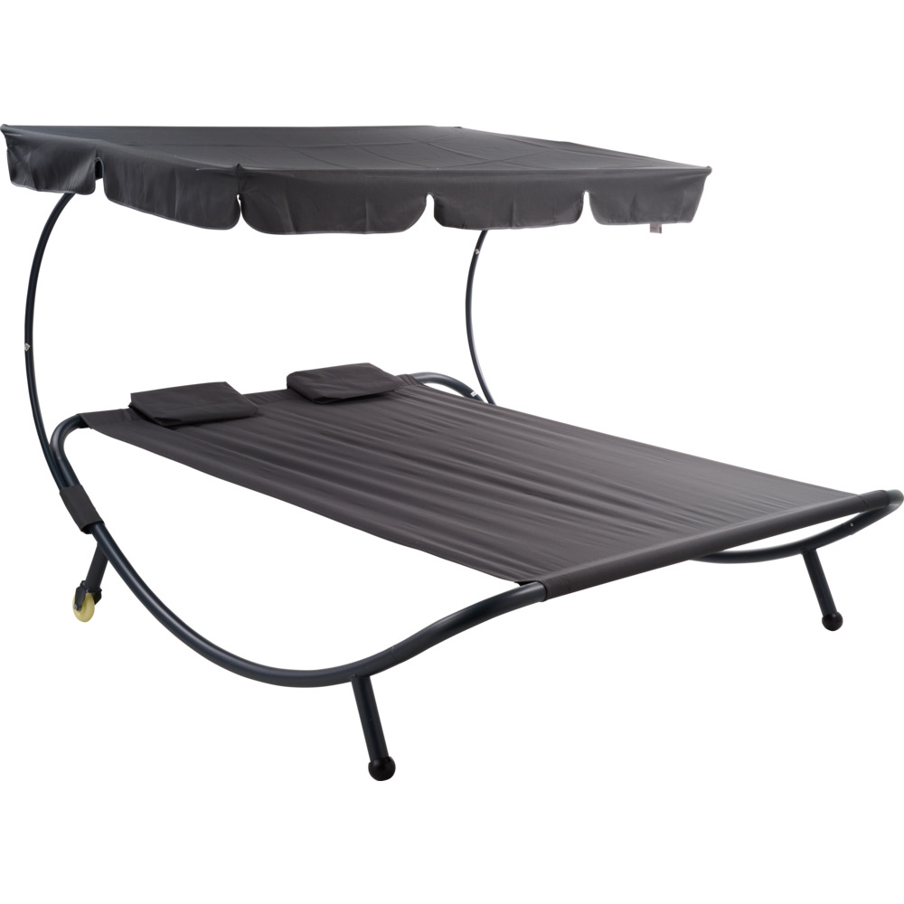 Doppel-Sonnenliege mit Dach steingrau