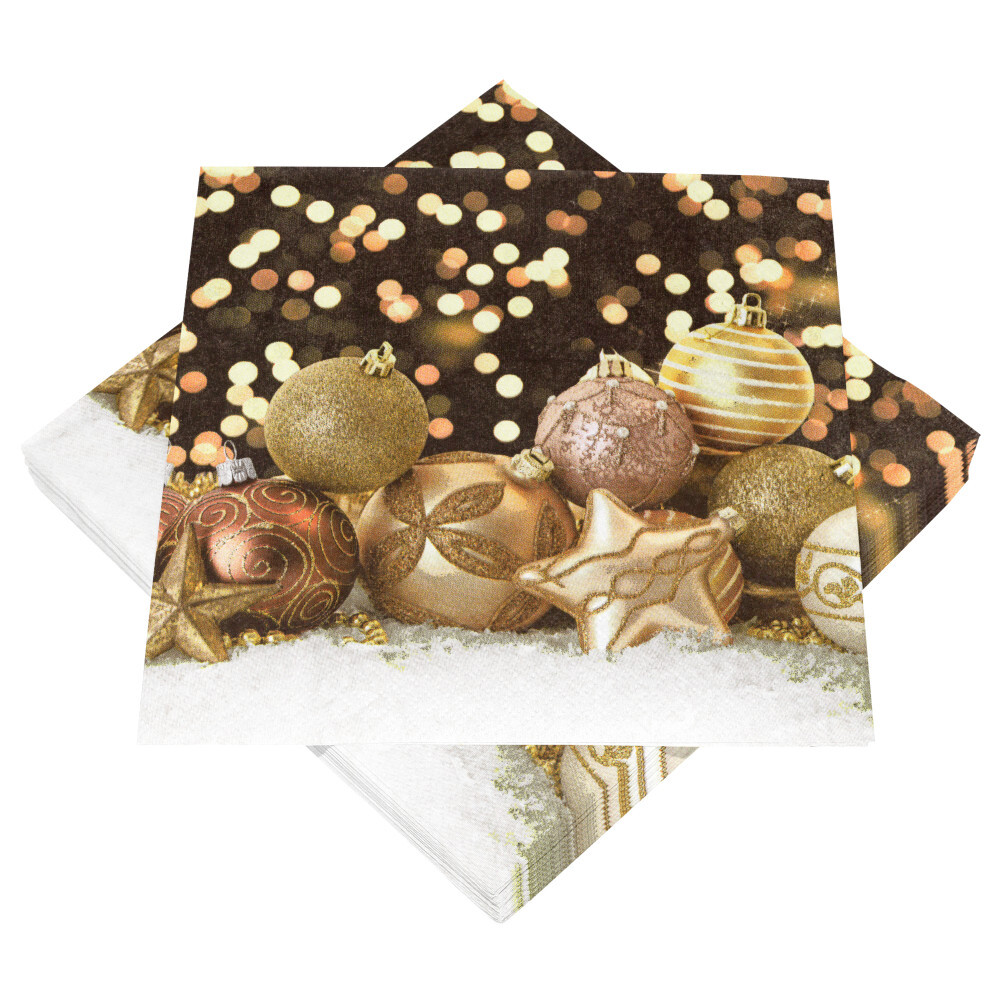 Servietten mit Motiv Sterne creme-gold, 20 Stück