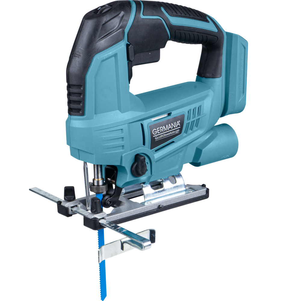 GERMANIA® Plattform Akku-Stichsäge 20 V mit Aluminiumtisch und Staubabsaugsystem