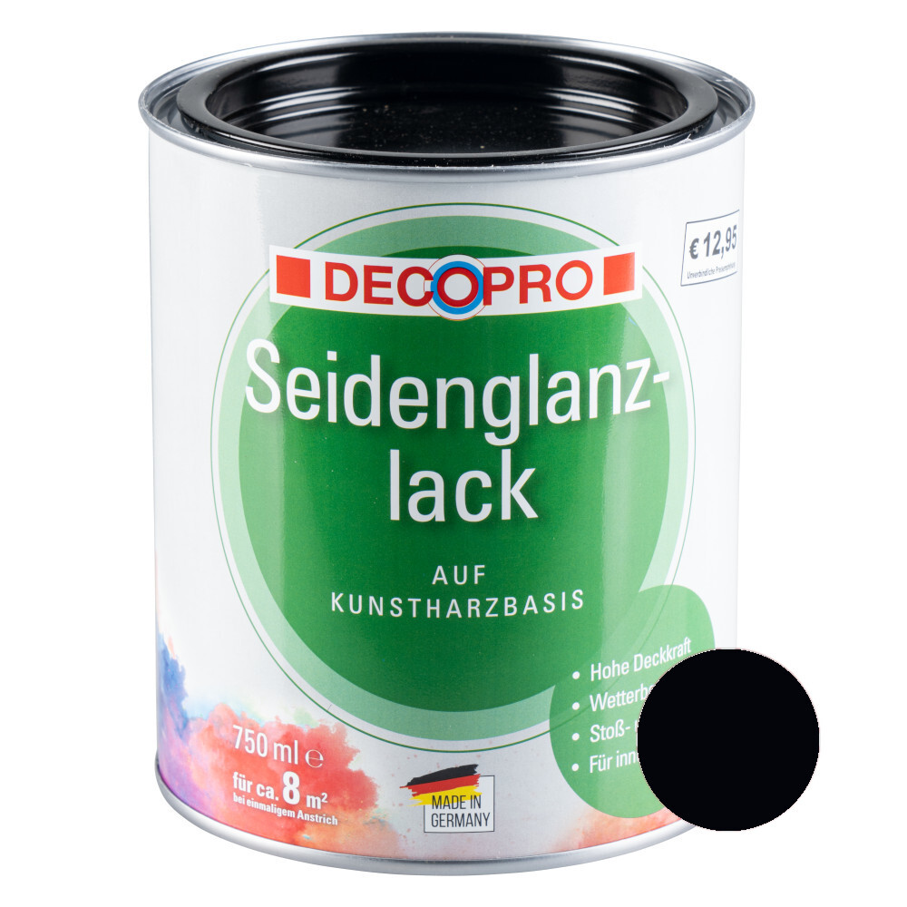 DECOPRO Seidenglanzlack tiefschwarz RAL 9005 für innen und außen