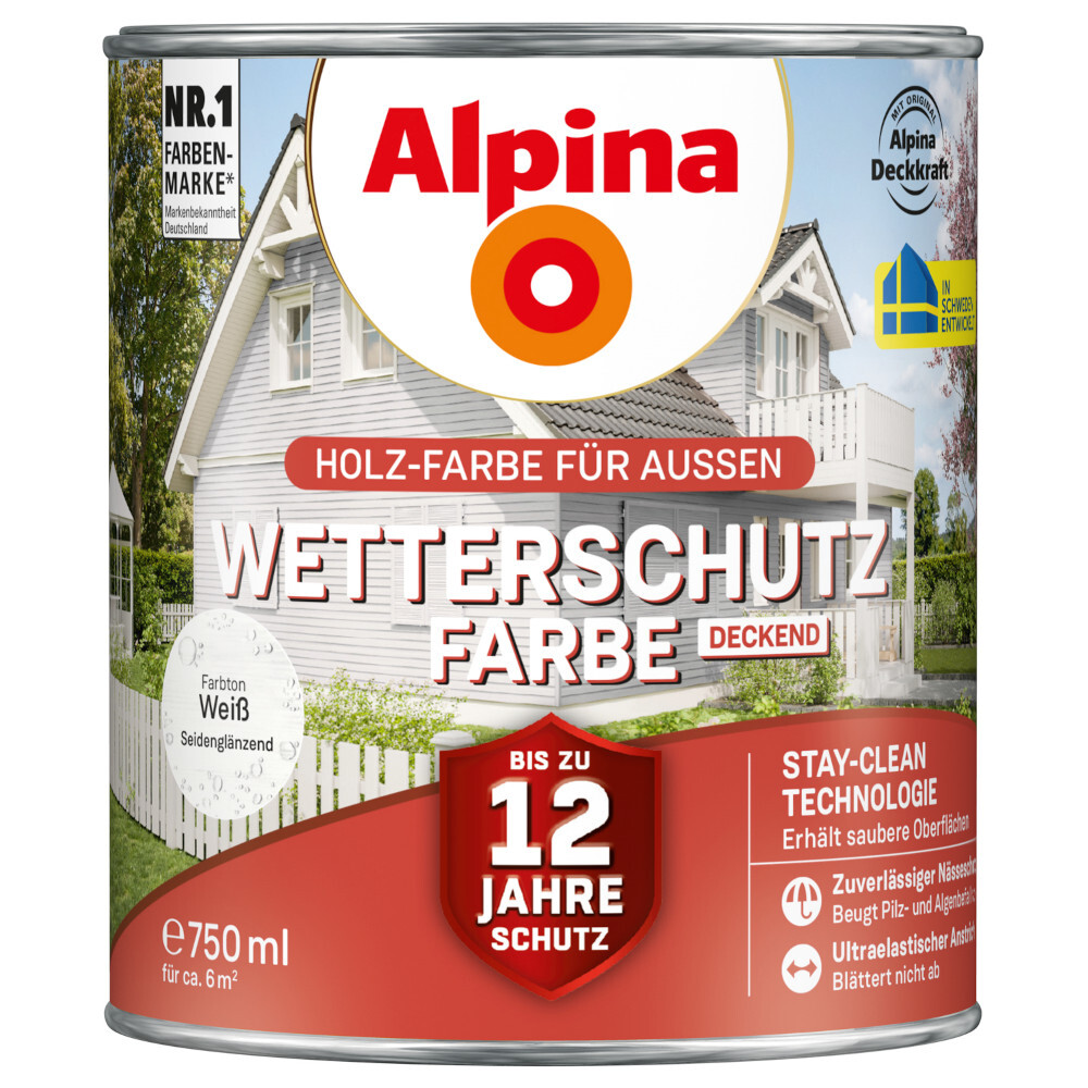 Alpina Wetterschutzfarbe Weiß 750 ml deckend image number 0