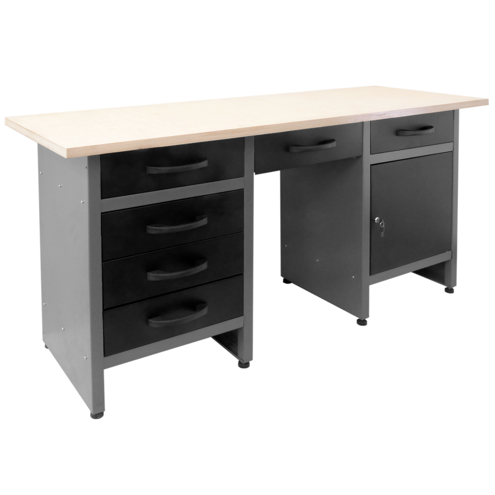 GERMANIA® Werkbank mit 6 Schubladen und Holz-Arbeitsplatte