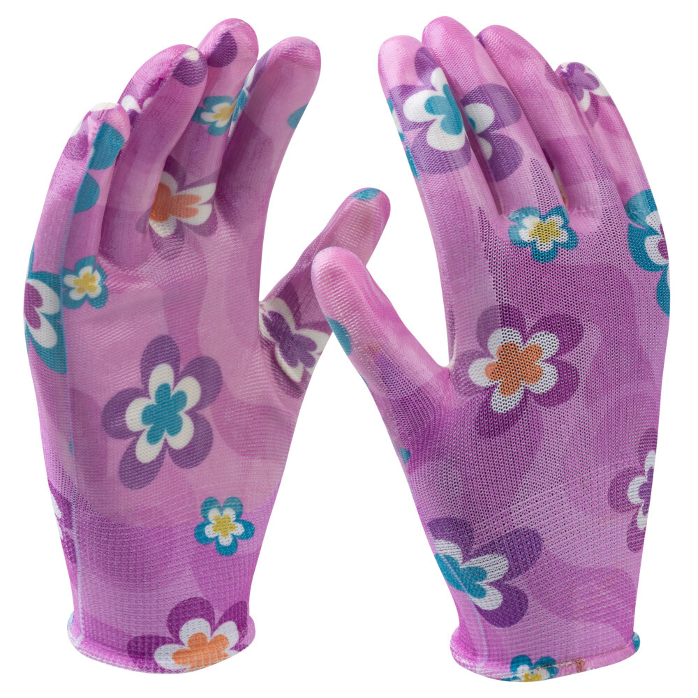 Gartenhandschuhe Größe 9 pink mit Blumenmotiv