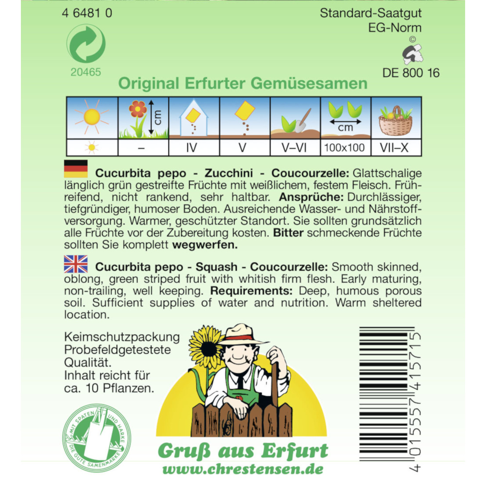 Saatgut Zucchini Coucourzelle ca. 10 Pflanzen image number 1