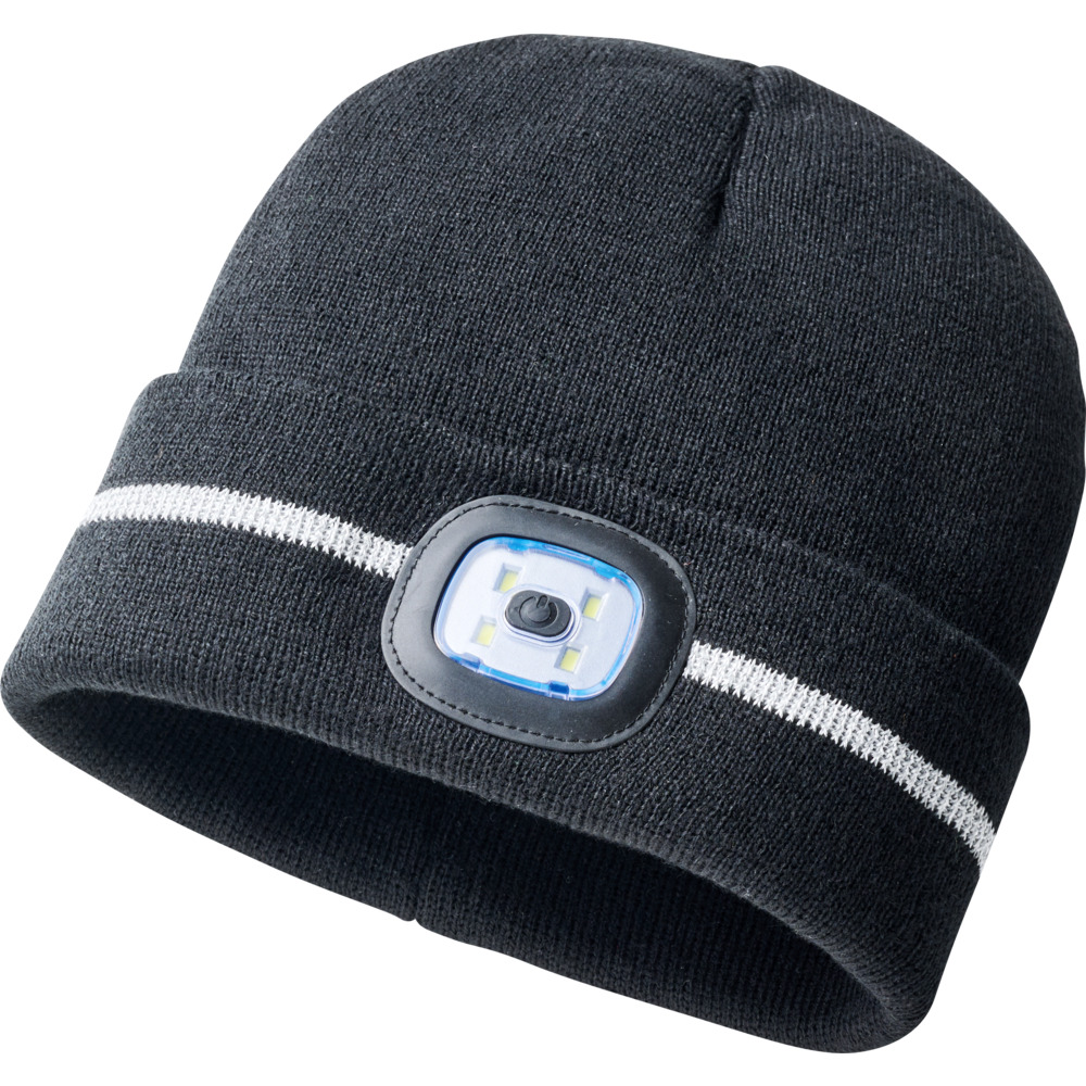 Mütze schwarz mit LED und Reflektionsstreifen