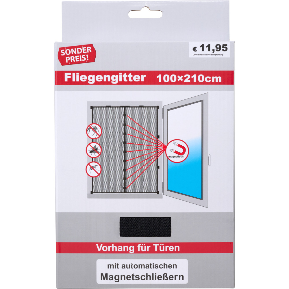 Fliegenvorhang Magnet für Türen 100 x 210 cm schwarz