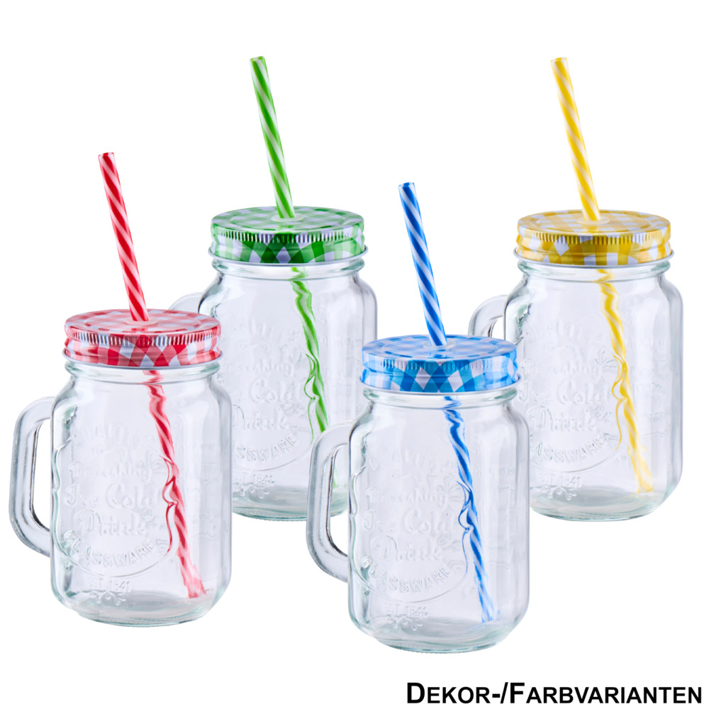 Trinkglas mit Trinkhalm 370 ml - Farbauswahl