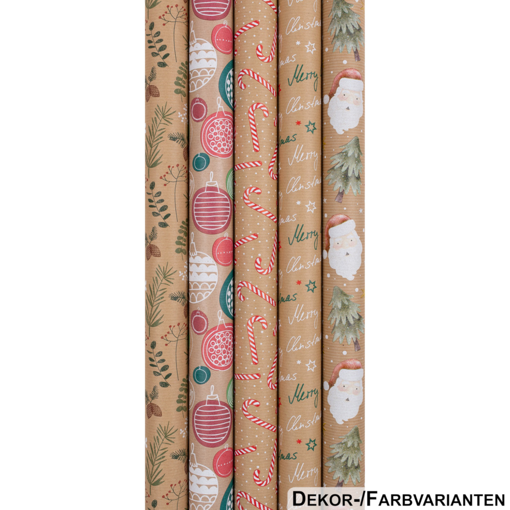 Kraftpapier Geschenkpapier Premium mit Weihnachtsmotiv 200 x 70cm