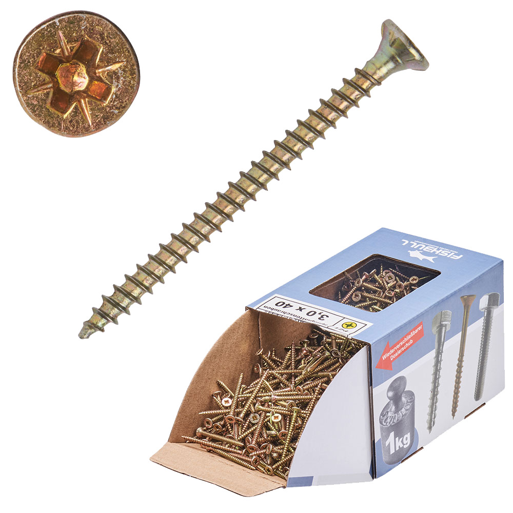 Spanplattenschraube 3,0x40 mm PZ 1kg FISHBULL-Pack Senkkopf Vollgewinde Kreuzschlitz