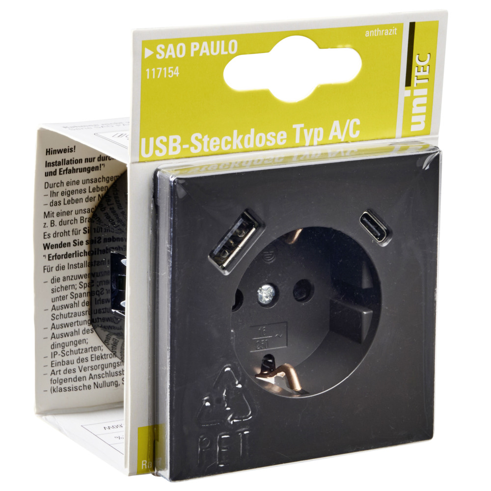 USB A/C Steckdose SaoPaulo anthrazit image number 1
