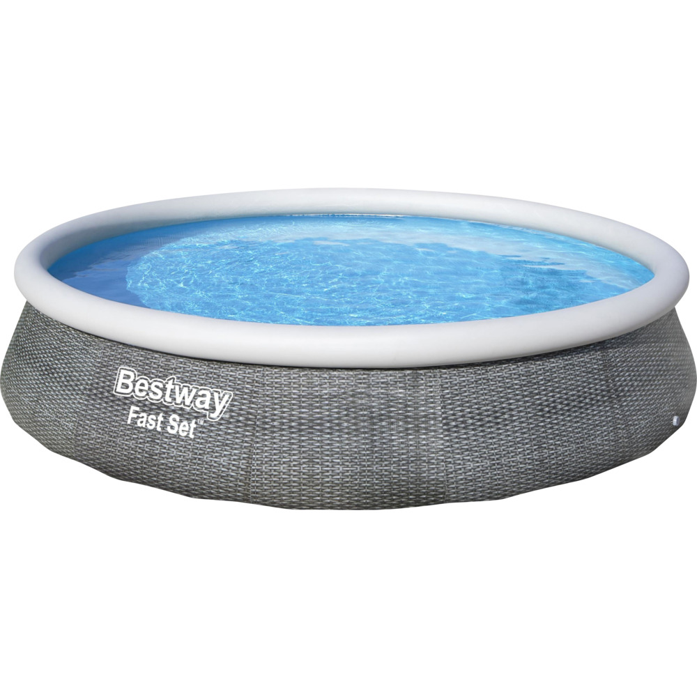 Bestway&reg; Fast Set&trade; Aufstellpool 396x84cm Rattan-Optik schiefergrau inkl. Pumpe 