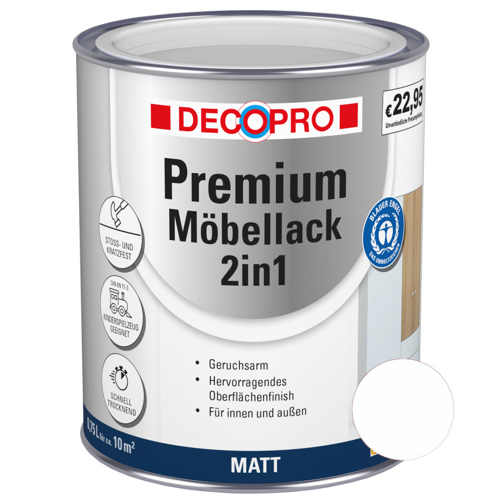 DECOPRO Premium 2in1 Möbellack 750 ml in Weiß, matt