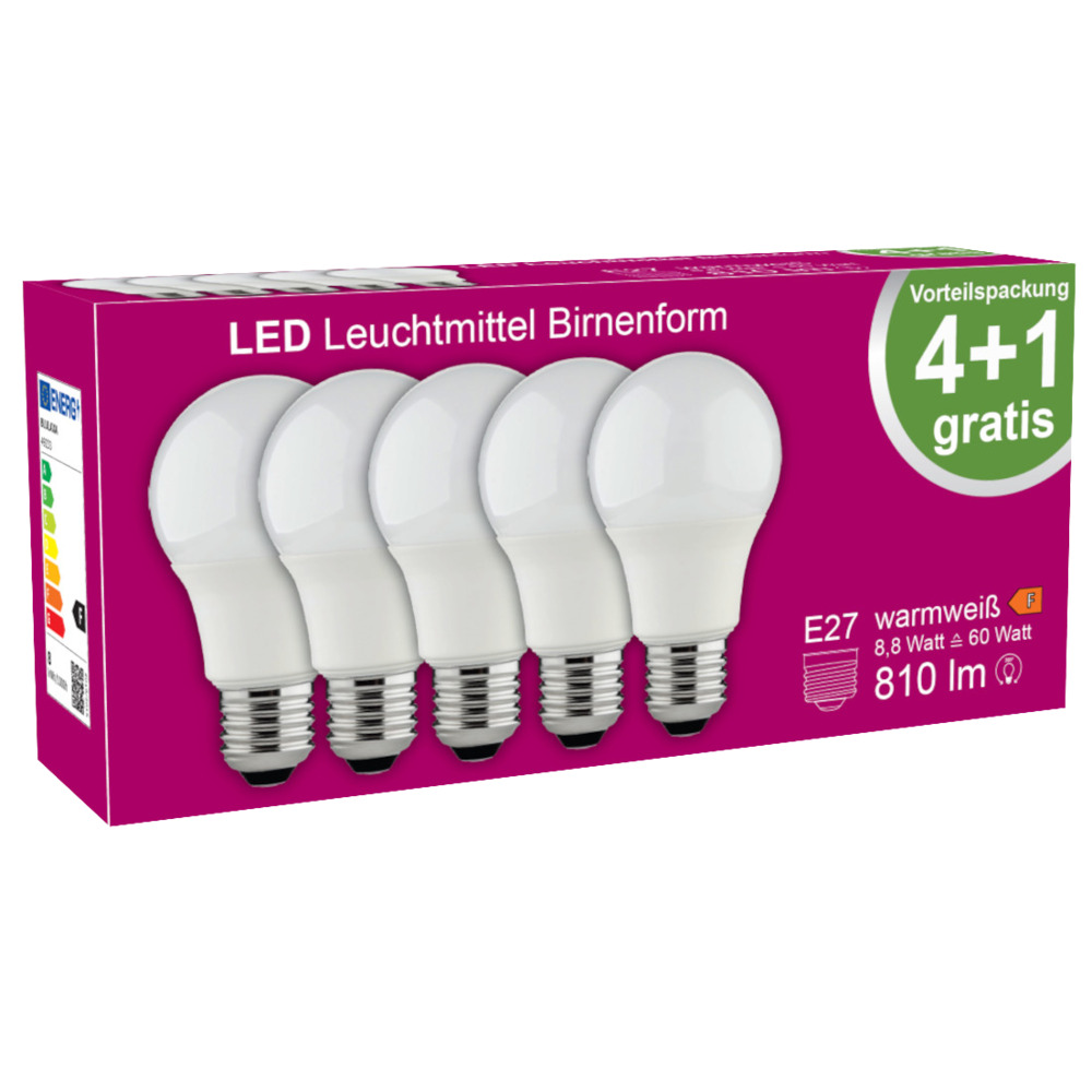 LED-Lampe in Birnenform SMD 8,8 Watt E27 5er Set image number 2