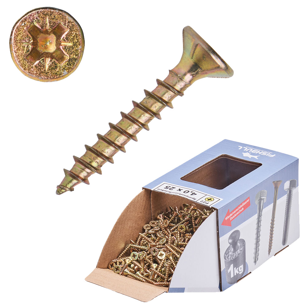 Spanplattenschraube 4,0x25 mm PZ 1kg FISHBULL-Pack Senkkopf Vollgewinde Kreuzschlitz image number 0