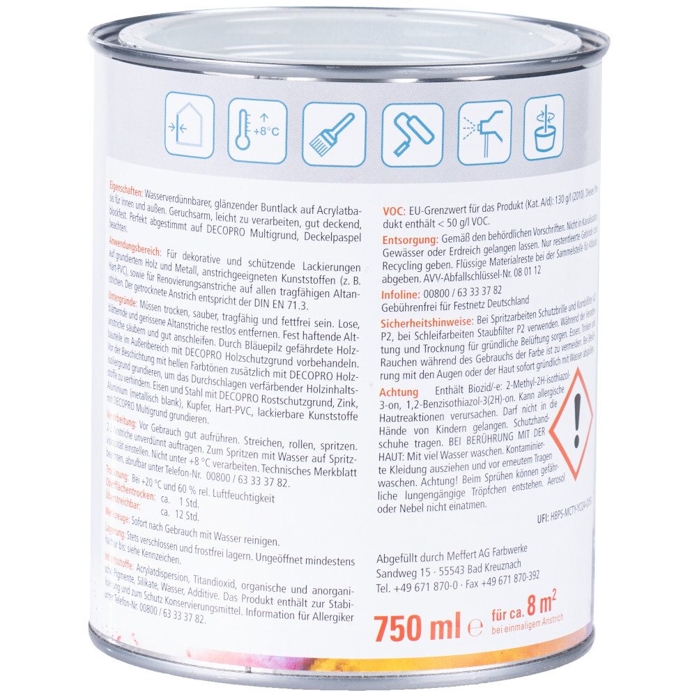 DECOPRO Acryl Glanzlack 750 ml lichtgrau image number 1