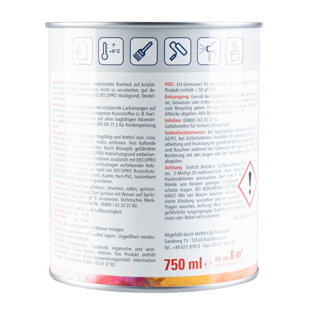 DECOPRO Acryl lichtgrau Seidenmattlack 750 ml image number 1