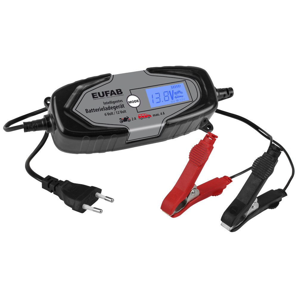 Batterieladegerät 6 V und 12 V mit Klemmen und Schnellkontaktkabel
