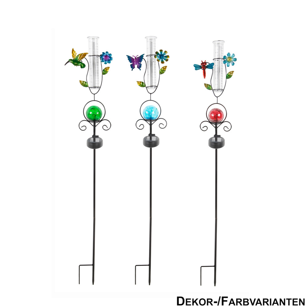Solar Gartenstecker in verschiedenen Designs mit Regenmesser